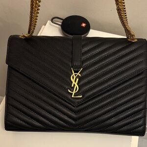 Saint Laurent Black Quilted Leather Shoulder Bag with Gold YSL Hardware